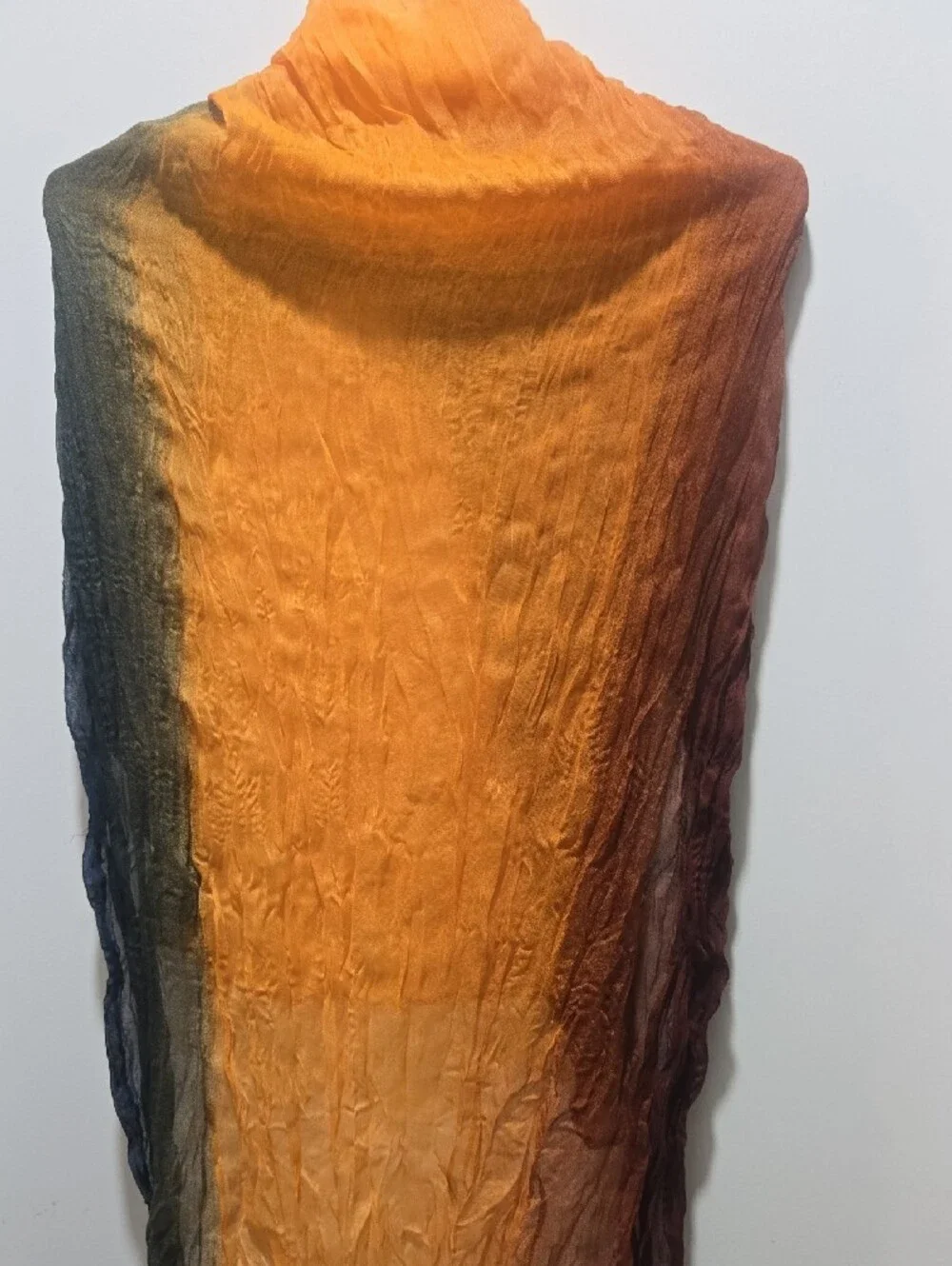 Crinkled Ombre Scarf in Mustard, Navy & Brown